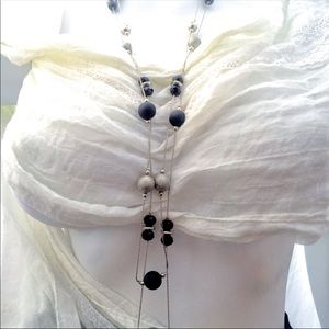 Double Stranded Black & Silver Beaded Necklace